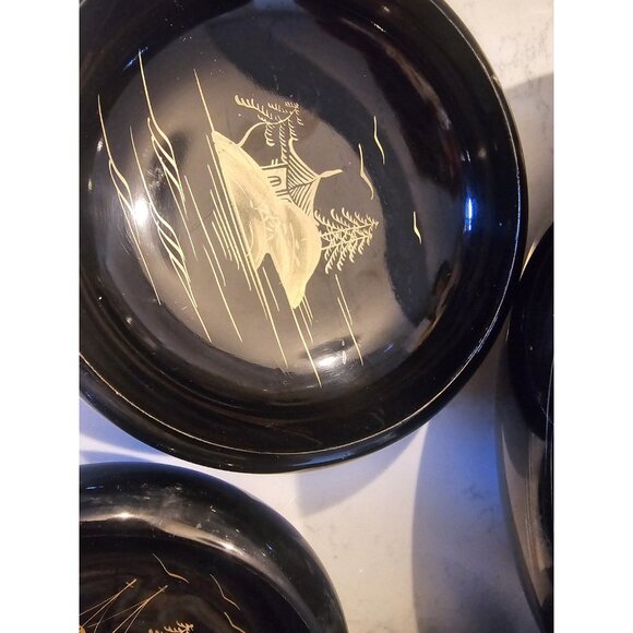 Vintage Black Lacquer Wood 9 Piece Japan Handpainted Salad Bowl Set‎ Mt. Fuji - Picture 5 of 16